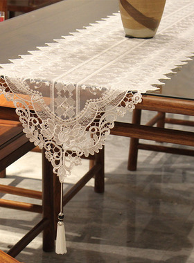 欧式简约轻奢白色蕾丝布艺茶几餐桌桌旗电视柜鞋柜五斗柜防尘盖巾