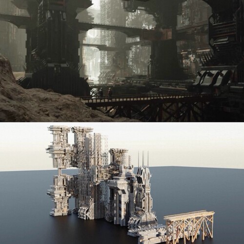 Blender古老反乌托邦工业废弃高楼桥梁铁手架建筑3D模型c4d fbx