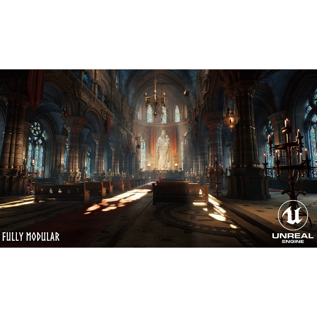 UE5.1中世纪教堂内部环境 Modular Cathedral Gothic Cathedral