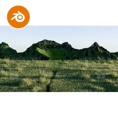 Blender草地草原山脉景色高山远山自然草地户外场景模型建模3191