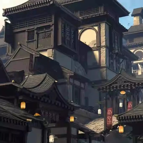 中式日式风格建筑楼房相关3D模型Blender/FBX/OBJ包含贴图材质