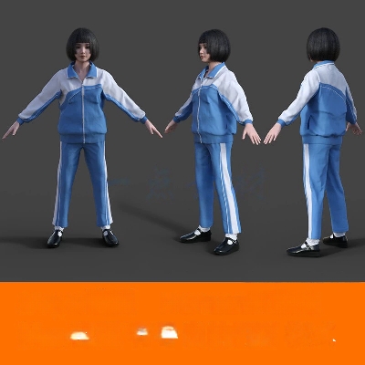 maya 3Dmax中小学生校服套装儿童小女孩小萝莉次世代小女孩模型