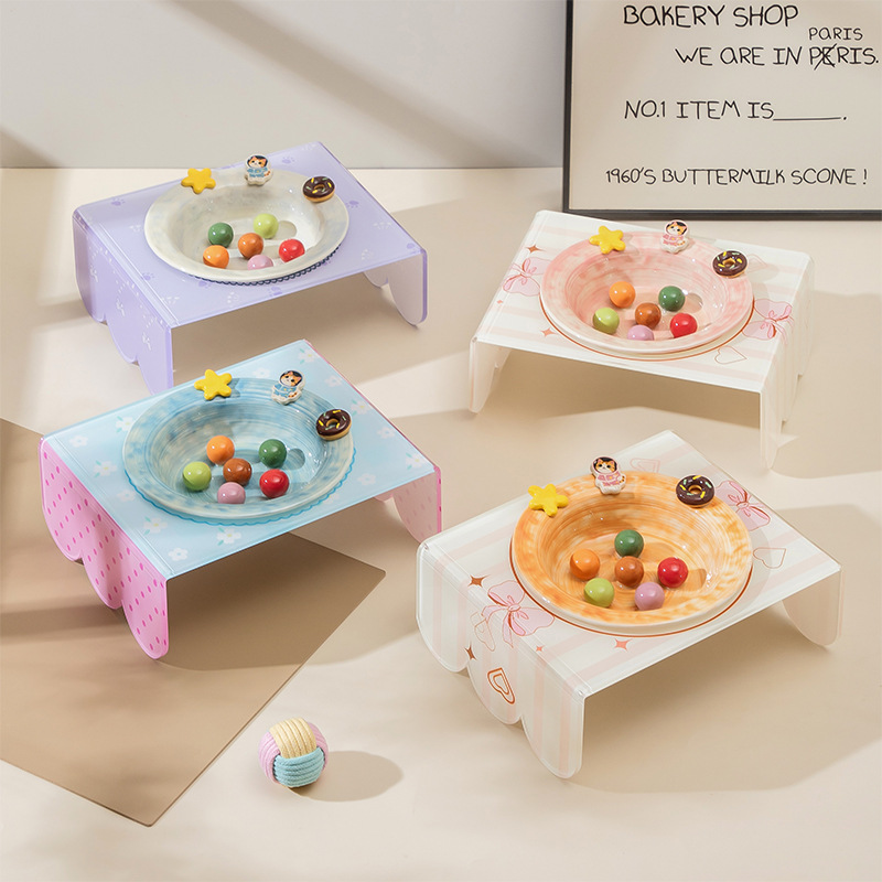 卡通创意慢食碗大口径增高碗架可爱陶瓷宠物碗防打翻猫咪碗狗狗碗