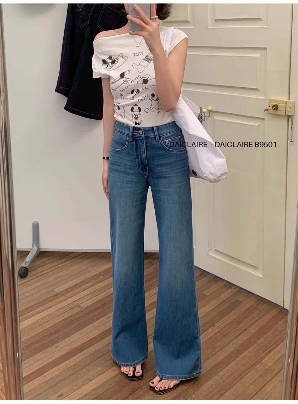 代嘉儿B9501直筒牛仔裤女2026春新款蓝色高腰宽松显瘦弹力阔腿裤