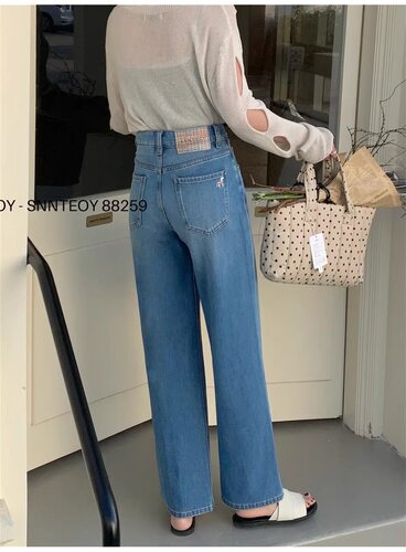 代嘉儿daiclaire牛仔裤女春季森调刺绣小马四面弹十分阔腿裤88259