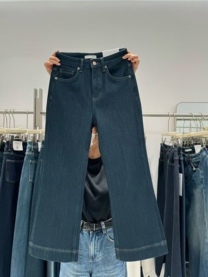 巴布73212A加绒牛仔裤女2025冬季新款喇叭裤九分高腰磨毛微喇裤