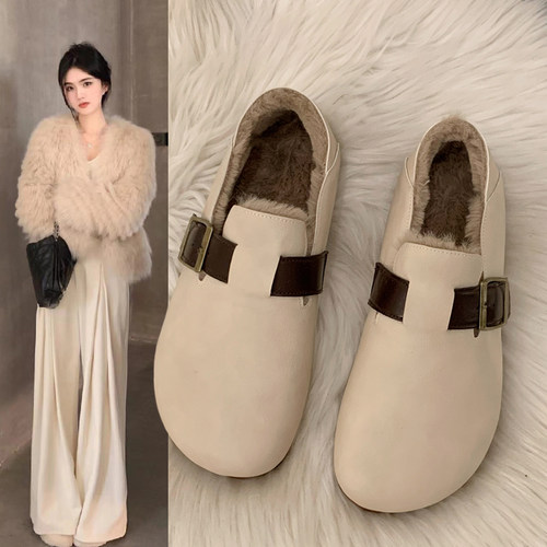 加绒豆豆勃肯鞋女2025新款冬乐福鞋保暖孕妇棉鞋靴1218w