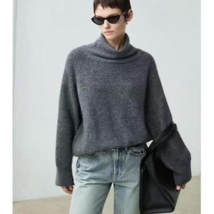 上衣 毛衣针织衫 实拍 高定row风纯色廓形堆堆领纯美丽诺羊毛薄款