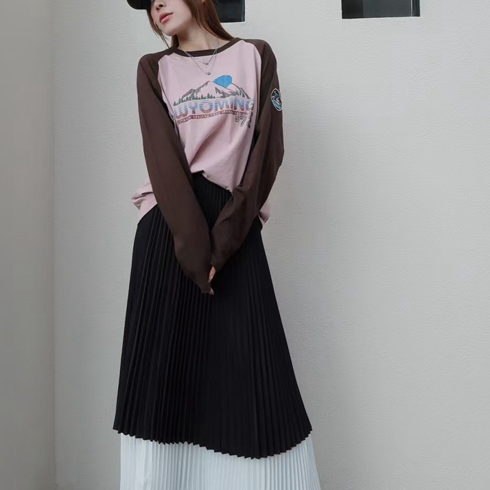 字母印花圆领插肩袖棉质长袖T恤