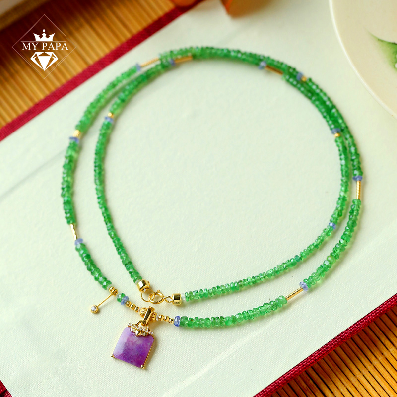 MYPAPA高端水晶彩宝毕业级迷你切面沙弗莱舒俱来项链锁骨链18K