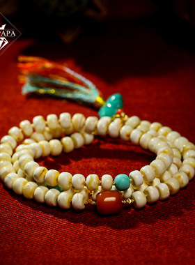 下 MYPAPA琥珀蜜蜡毕业级骨白白蜜蜡绿松石老金多圈手链手串