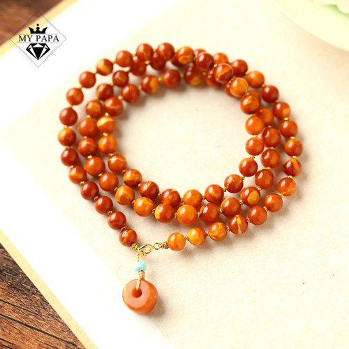 MYPAPA琥珀蜜蜡系列毕业级古董老花蜡多圈手串男女手串18K金