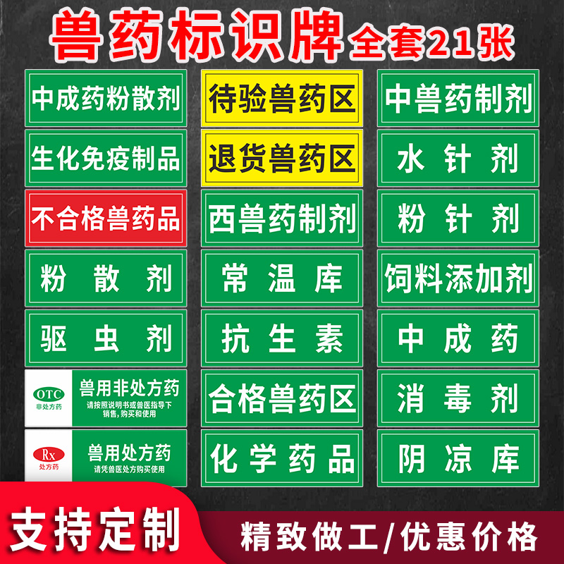 兽用药品分类分区标识牌免疫制品处方药驱虫药饲料添加剂消毒水针