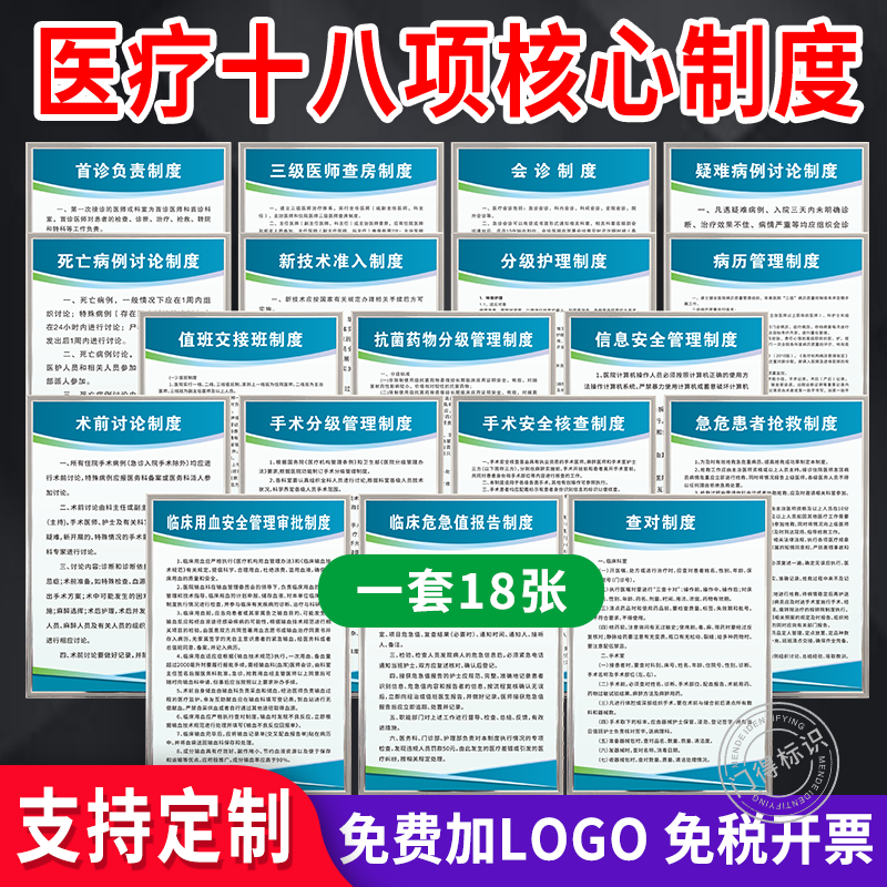 医疗安全质量十八项核心制度牌