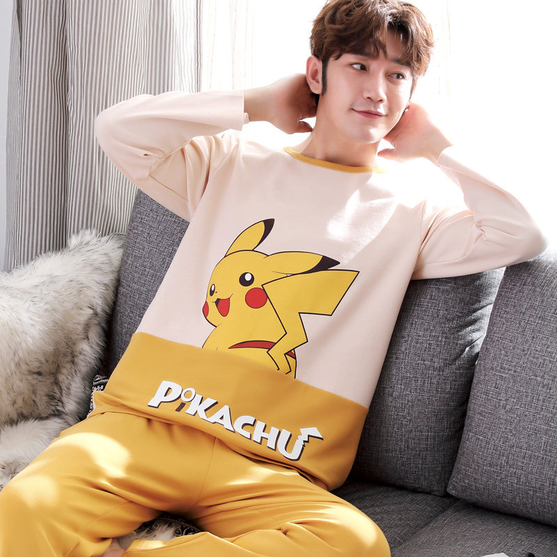 春秋季男士睡衣长袖棉卡通青少年高中学生棉秋冬款家居服套装