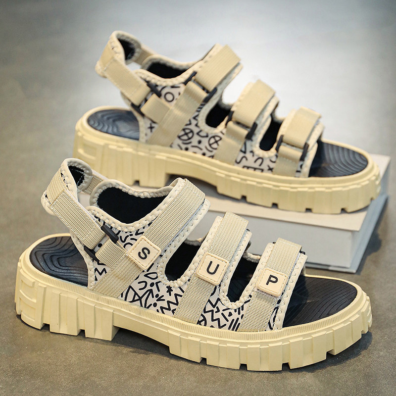 SANDALS MENS 2024 NEW SUMMER NON-SLIP OUTER WEAR SPORTS BEACH SHOES MENS OUTDOOR PLATFORM VIETNAM WADING SLIPPERS