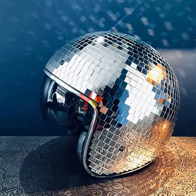 独立站跨境新品 Disco ball Helmet镜面玻璃砖迪斯科球头盔蘑菇