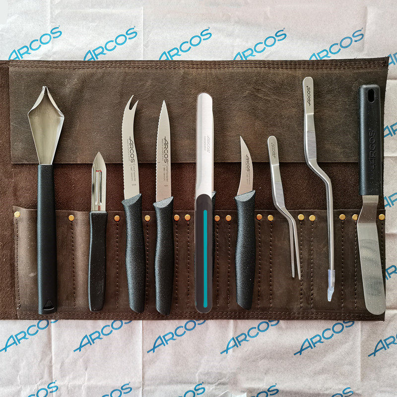 ARCOS原装进口专业厨师摆盘工具套装牛皮工具包摆盘镊子画盘抹刀