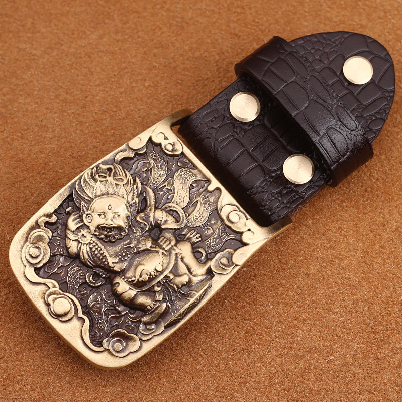 财神王黄铜皮带头扣头男板扣纯铜腰带扣头裤带头手工订制3.8cm