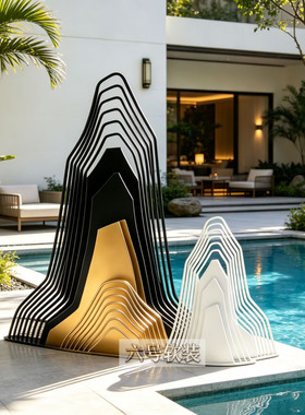 新中式不锈钢镂空铁艺假山雕塑