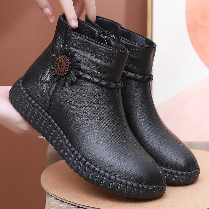 平底牛筋底加绒休闲保暖妈妈鞋