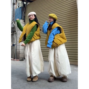 休闲时尚 新款 两件套 毛衣叠穿灯芯绒马甲外套女秋季 双拉链绿色开衫