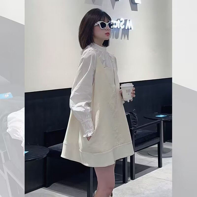 法式小香风白色衬衫背带连衣裙女秋季高级设计感小众小个子两件套