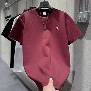 新款 型红色基础款 重磅短袖 字母刺绣设计宽松圆领版 T恤 男个性 冬季