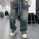 子通勤百搭潮流牛仔裤 美式 个性 水洗颜色立体剪裁裤 街头风长裤 男士