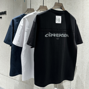 型潮流圆领T恤衫 早春美式 做旧模糊字母印花宽松版 男个性 印花短袖