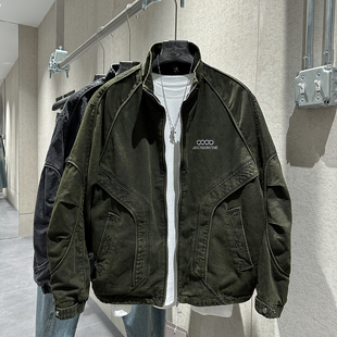 早春新款 立体剪裁刺绣小标百搭水洗做旧牛仔外套 潮流炸街外套个性