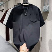 冬季 假口袋轮廓字母印花圆领百搭T恤打底 男个性 新款 vintage风短袖