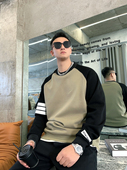 圆领宽松上衣青年潮牌帅气流行长袖 插肩撞色休闲卫衣男士 春秋新款