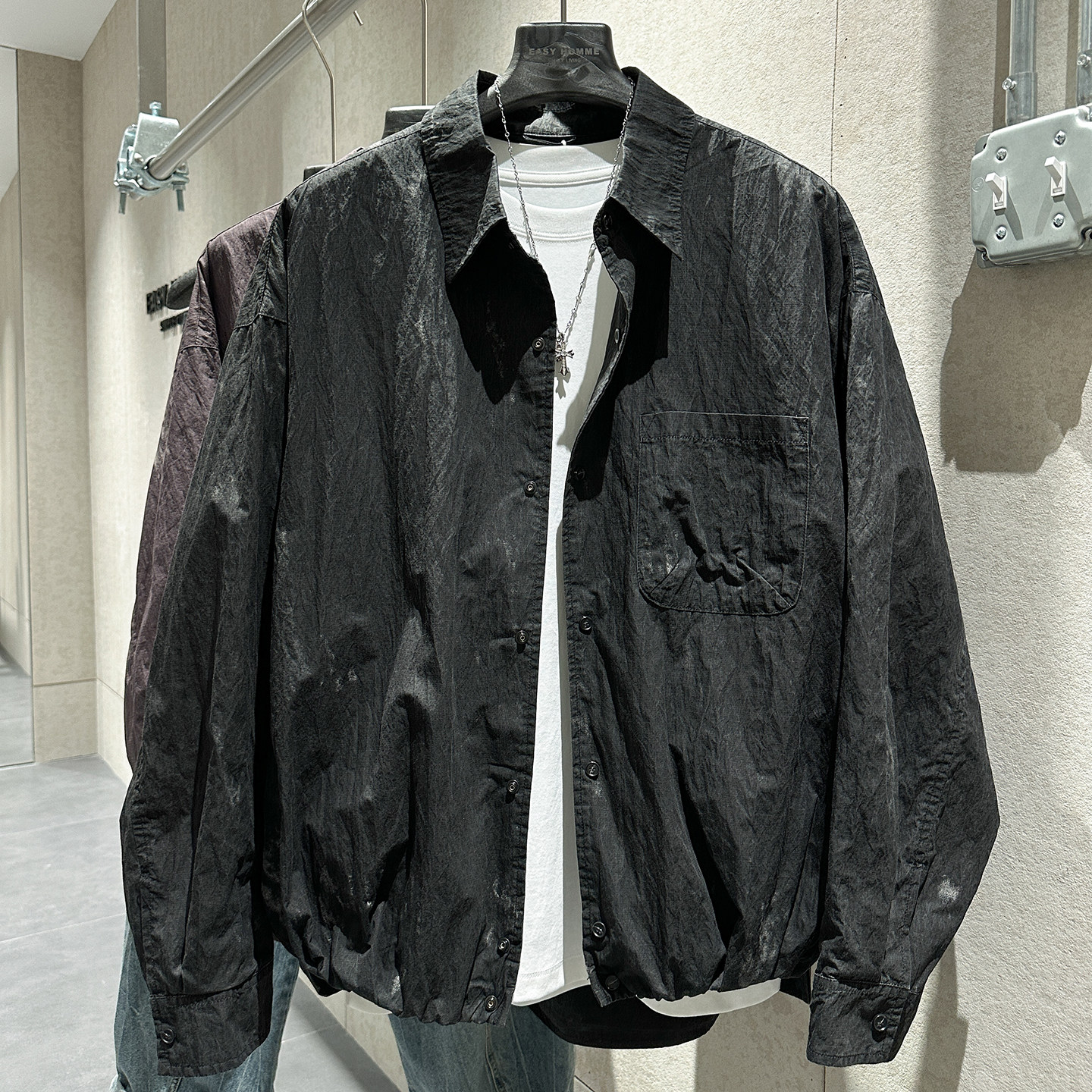 春季新款潮流炸街外套男个性做旧设计单侧立体贴袋潮流翻领夹克衫