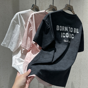 扎染做旧颜色做旧字母印花宽松圆领T恤 男个性 早春美式 风炸街短袖