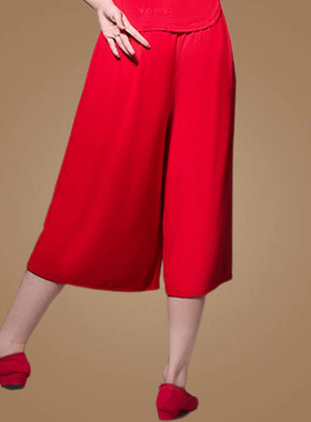 夏季新款红色百搭舞蹈裤子莫代尔七分裤广场舞宽松大腿运动练功裤