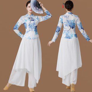 广场舞青花瓷新款古典舞民族舞蹈旗袍身韵表演出练功舞网纱衣女