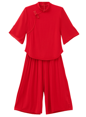 莫代尔新款古典舞立领舞蹈服旗袍上衣秧歌舞蹈服红色喜庆演出服夏