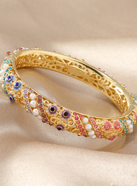 景泰蓝手镯复古宫廷风国潮滴油镶满钻镯子时尚复古服装搭配首饰