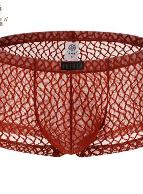 男士內裤新款平角裤衩性感透明蕾丝短裤囊袋a內裤供应男b179