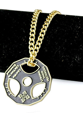 哑铃片项链方向盘圆盘男士健身不锈钢链吊坠 亚马逊新品