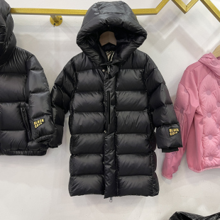 黑金儿童羽绒服长款过膝加厚加长男款女宝宝2024冬季中大童外套潮