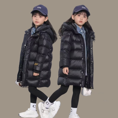 儿童羽绒服中长款极寒加厚男童2025黑新款高充绒量女童中大童外套