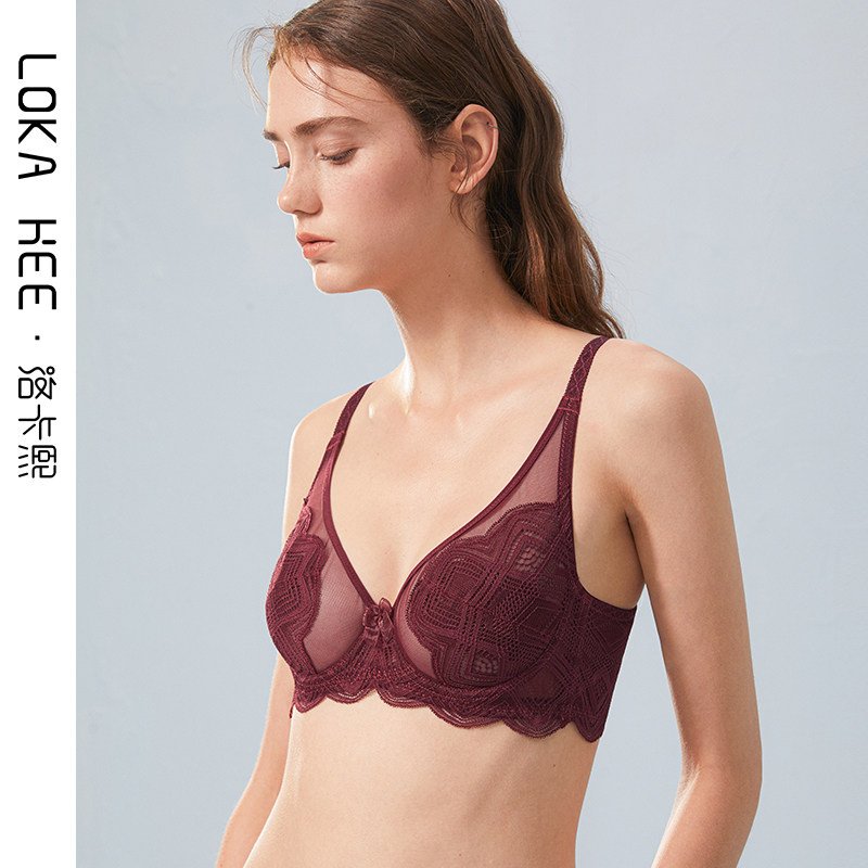 洛卡熙本命年内衣套装女新娘结婚酒红色性感蕾丝龙年大胸显小文胸