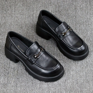 舒适百搭透气厚底小皮鞋 红依利女鞋 时尚 牛皮英伦风休闲乐福鞋 新款