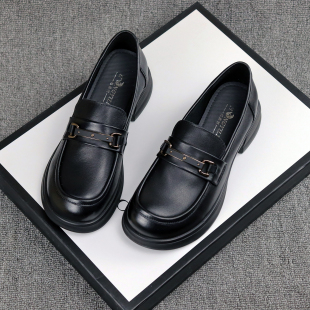 百搭透气小皮鞋 红依利女鞋 时尚 牛皮英伦风舒适休闲软底乐福鞋 新款