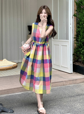 撞色格子拼接连衣裙 2B138-859-P140K228