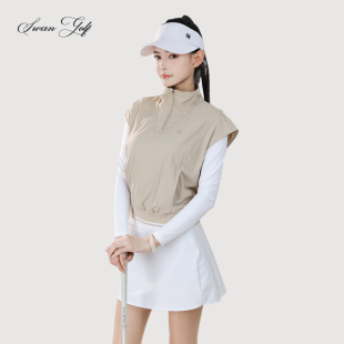 可翻领修身 长袖 显瘦运动休闲球服女 春秋假两件拉链式 SG高尔夫女装