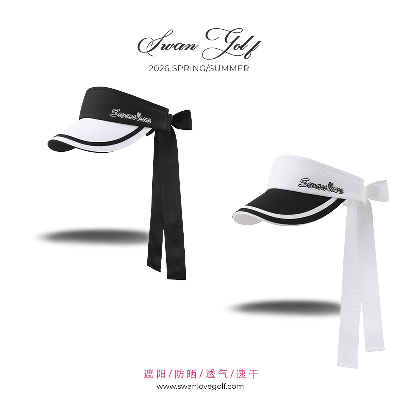 SG高尔夫春夏新款空顶帽子女拼接撞色飘带遮阳防晒可调节golf帽