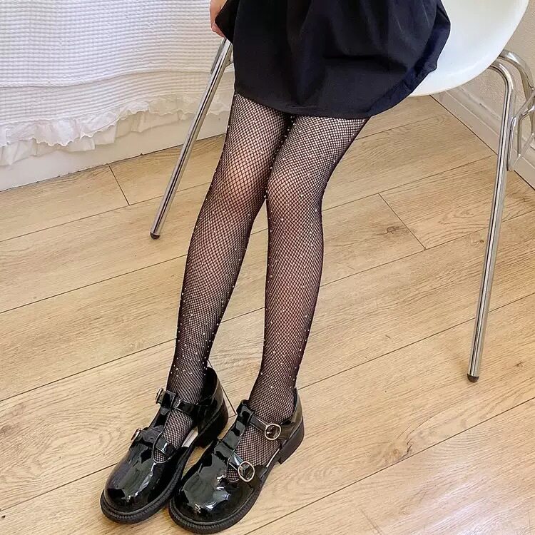 欧美袜烫钻小个子渔网袜连裤袜女时尚带钻ins蹦迪镂空彩色打底袜